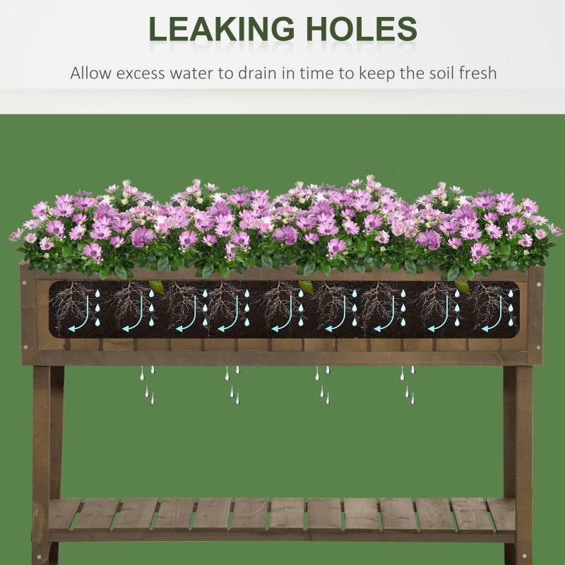 Outsunny Wooden Herb Planter with 8 Pocket, Raised Bed Container Garden Planter Boxes, 110L x 46W x 76Hcm, Brown