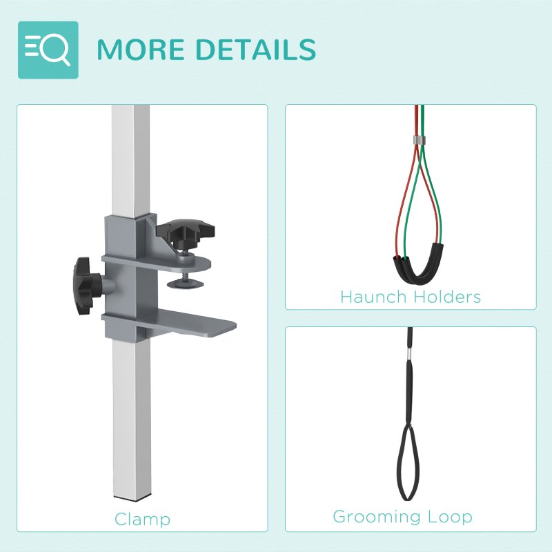 PawHut Foldable Pet Grooming Arm w/ Clamp 30 Inch Height Adjustable, Dog Grooming Loop, Two No Sit Haunch Holders for Small Medium Dogs, Sliver