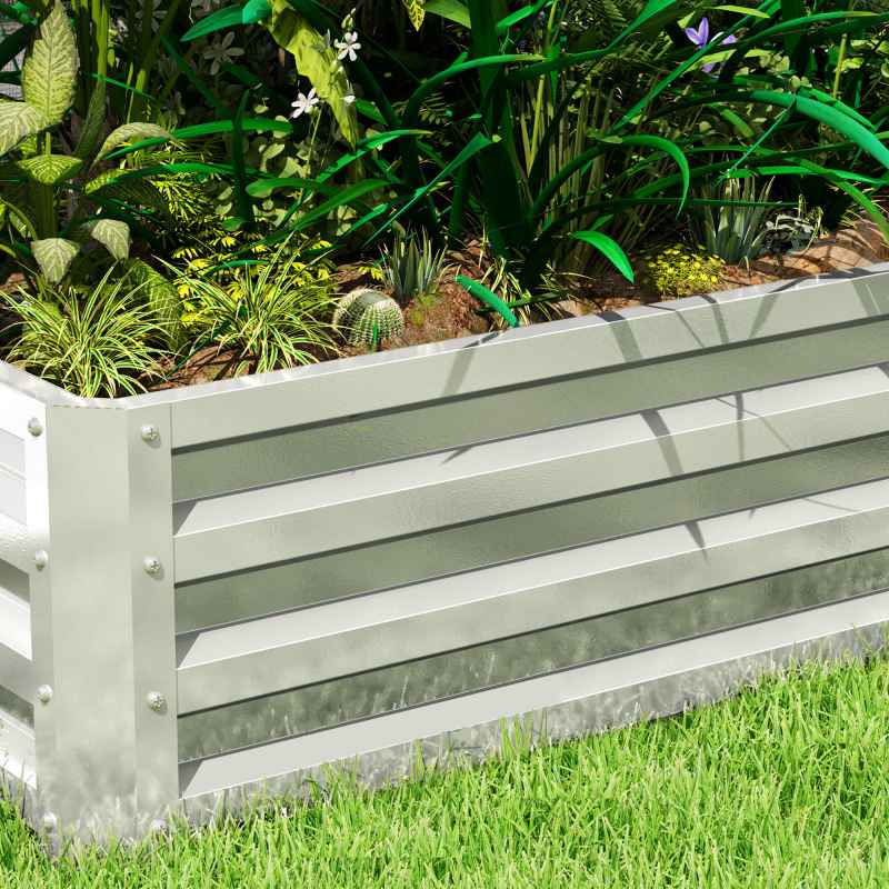Outsunny 216L Raised Bed for Garden, Galvanised Outdoor Planter Flower Pot for Herbs and Vegetables, Use for Patio, Garden, Balcony, 120 x 60 x 30.5cm, Silver