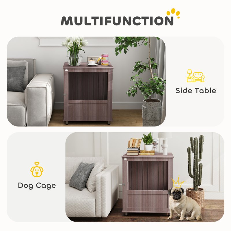 PawHut Dog Crate Furniture End Table, Pet Kennel for Small Dogs with Magnetic Door Indoor Animal Cage, Grey, 60 x 55 x 70 cm, Purple