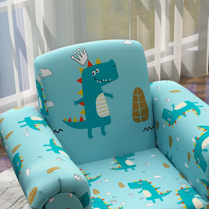 AIYAPLAY Kids Armchair with Stool, 2 Piece Kids Sofa Set with Dinosaur Design, Wooden Frame, Upholstered Kids Chair for Bedroom, Playroom, Kid Room, for 1.5-3 Years Old, Blue
