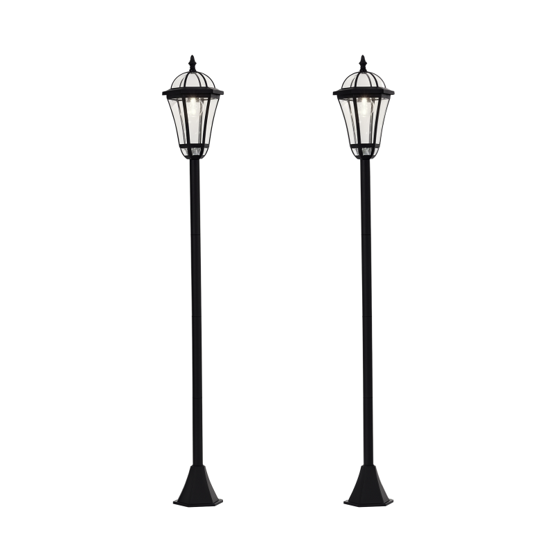 Outsunny 2 PCS 1.3M Garden Solar Lamp Post Lights Solar Powered LED Lantern Patio Pathway Walkway Outdoor Water-Resist Auto Switch 6 Hours Black