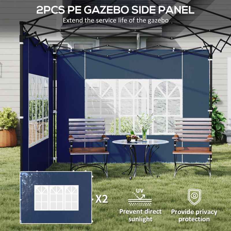 Outsunny Gazebo Side Panels with Window for 3x3(m) or 3x6m Gazebo Canopy, 2 Pack Sides Replacement, Blue