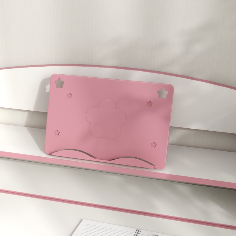 ZONEKIZ Kids Desk and Chair Set, Height Adjustable Children School Study Table with Drawer, Bookshelf, Adjustable Angle Tabletop, Non-slip Mat, for Ages 6-12 Years - Pink