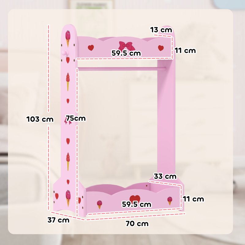 AIYAPLAY Kids Clothes Rail, Dress Up Rail with Top, Bottom Storage Shelves, for Bedroom, Kids Room, Nursery, 70 x 37 x 103cm, Hot Pink