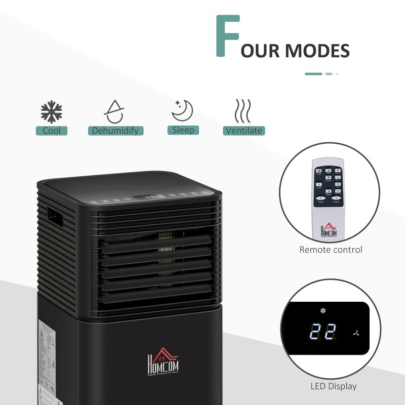 HOMCOM 5000 BTU 4-In-1 Portable Air Conditioner Unit Cooling Dehumidifying Ventilating for Room up to 18m², with Fan, Remote, 24H Timer, Window Mount Kit, R290, A Energy Efficiency