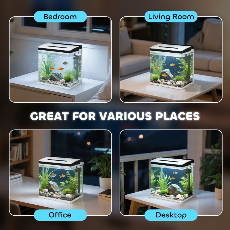 PawHut Aquarium, 13L Glass Fish Tank with Filter, LED Lighting, Water Pump, for Bettas, Guppies, Mini Parrot Fishes, Shrimp, Goldfish, 29 x 20 x 30.5cm