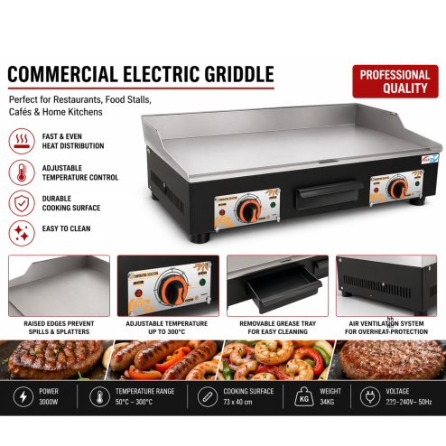 Electric Griddle Hot Plate Counter Top Commercial Large 73 cm 