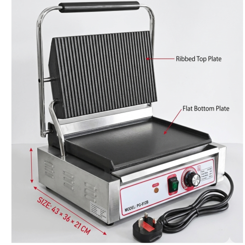 Commercial Panini Toaster Machine Ribbed Top Grill Electric Sandwich Maker