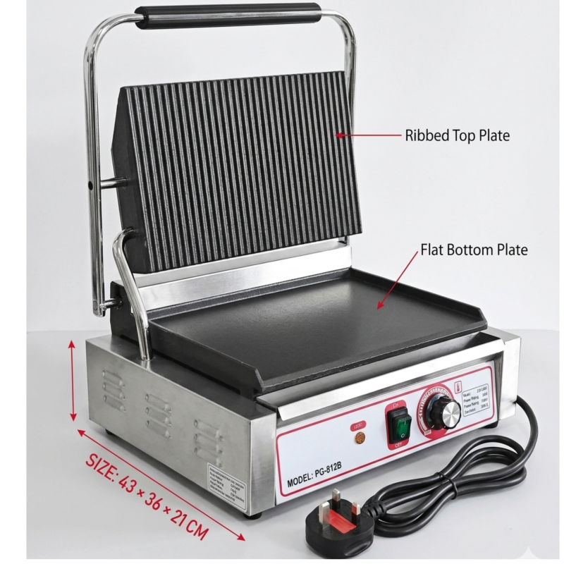 Commercial Panini Toaster Machine Ribbed Top Grill Electric Sandwich Maker