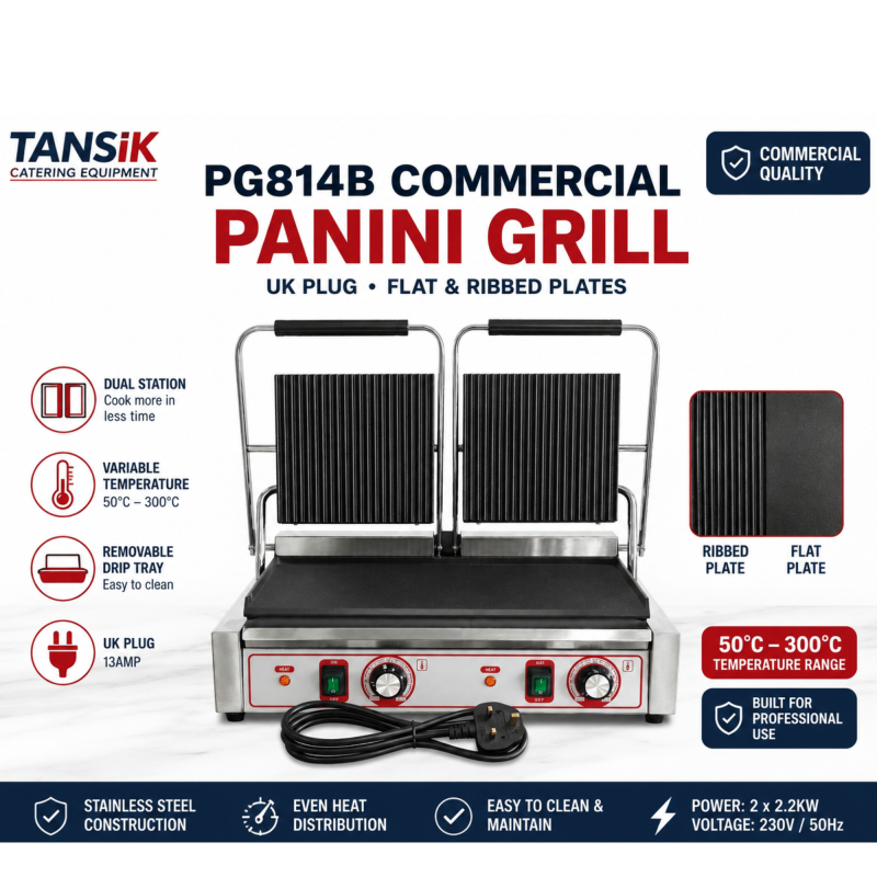 New Electric Ribbed & Flat Double Sided Plates Panini Sandwich Toaster Machine