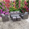 RECLINER RECLINE COFFEE TABLE STOOLS RATTAN WICKER CONSERVATORY OUTDOOR GARDEN FURNITURE SET CORNER SOFA GREY