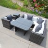  RATTAN DINING GARDEN WICKER OUTDOOR CONSERVATORY CORNER SOFA FURNITURE SET CUBE GREY
