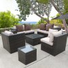 BROWN RATTAN WICKER CONSERVATORY OUTDOOR GARDEN FURNITURE SET CORNER SOFA TABLE