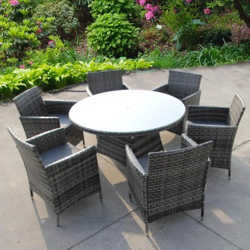 BISTRO 6 SIX SEATER DINING RATTAN WICKER GARDEN DINING OUTDOOR TABLE AND CHAIRS FURNITURE PATIO GREY