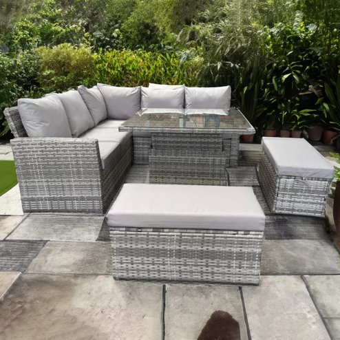 RATTAN CORNER RAISING TABLE DINING COFFEE WICKER GARDEN OUTDOOR FURNITURE GREY