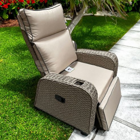 RATTAN RECLINER CHAIR SEAT WICKER GARDEN OUTDOOR SUN LOUNGER FURNITURE PATIO GREY