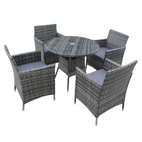 RATTAN WICKER GARDEN OUTDOOR WICKER BISTRO 4 FOUR GREY TABLE AND CHAIRS FURNITURE PATIO SET GREY