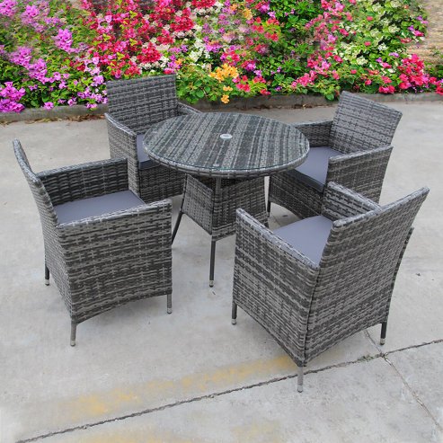 RATTAN WICKER GARDEN OUTDOOR WICKER BISTRO 4 FOUR GREY TABLE AND CHAIRS FURNITURE PATIO SET GREY