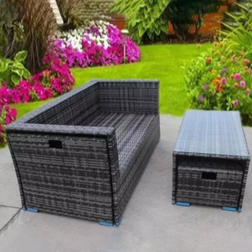 RATTAN WICKER CONSERVATORY OUTDOOR GARDEN FURNITURE SET CUBE SOFA TABLE GREY