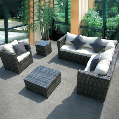 NEW RATTAN WICKER CONSERVATORY OUTDOOR GARDEN FURNITURE SET CORNER SOFA TABLE GREY