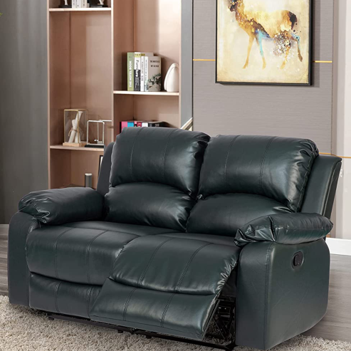 TWO SEATER TWIN 2 RECLINER BLACK SOFA SET SUITES SETTEE BLACK LEATHER 2 SEATER ARMCHAIR FAUX LEATHER