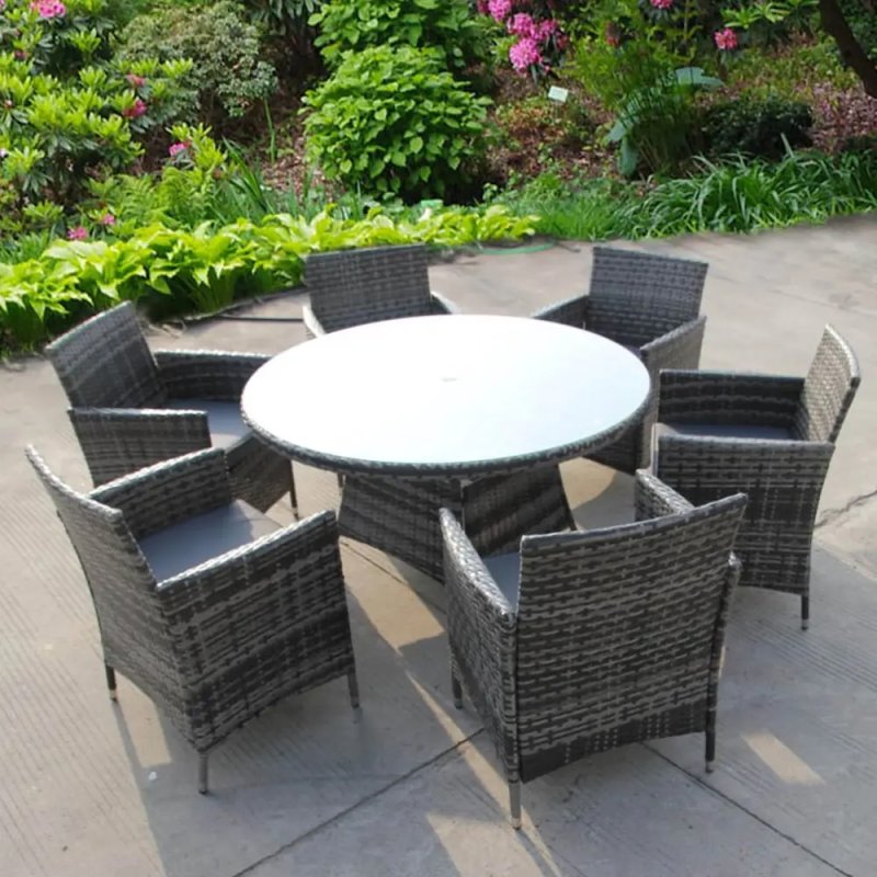 BISTRO 6 SIX SEATER DINING RATTAN WICKER GARDEN DINING OUTDOOR TABLE AND CHAIRS FURNITURE PATIO GREY