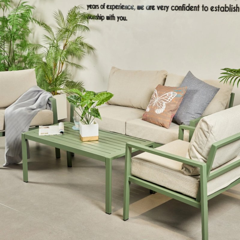 Green aluminium metal rattan wicker garden outdoor four 4 seater bistro table and chairs furniture patio coffee table