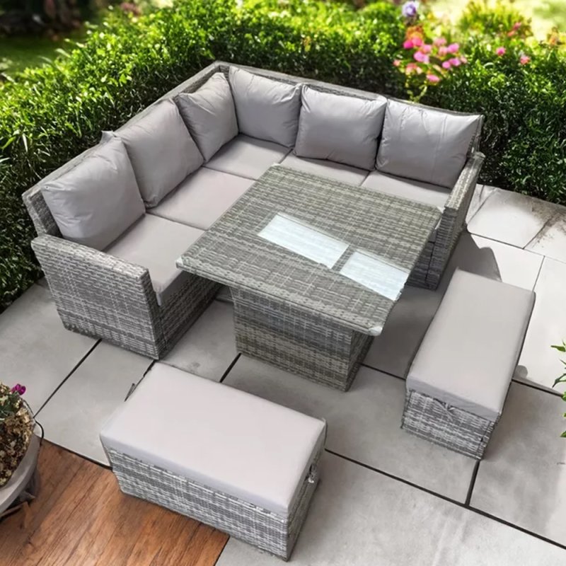 RATTAN CORNER RAISING TABLE DINING COFFEE WICKER GARDEN OUTDOOR FURNITURE GREY