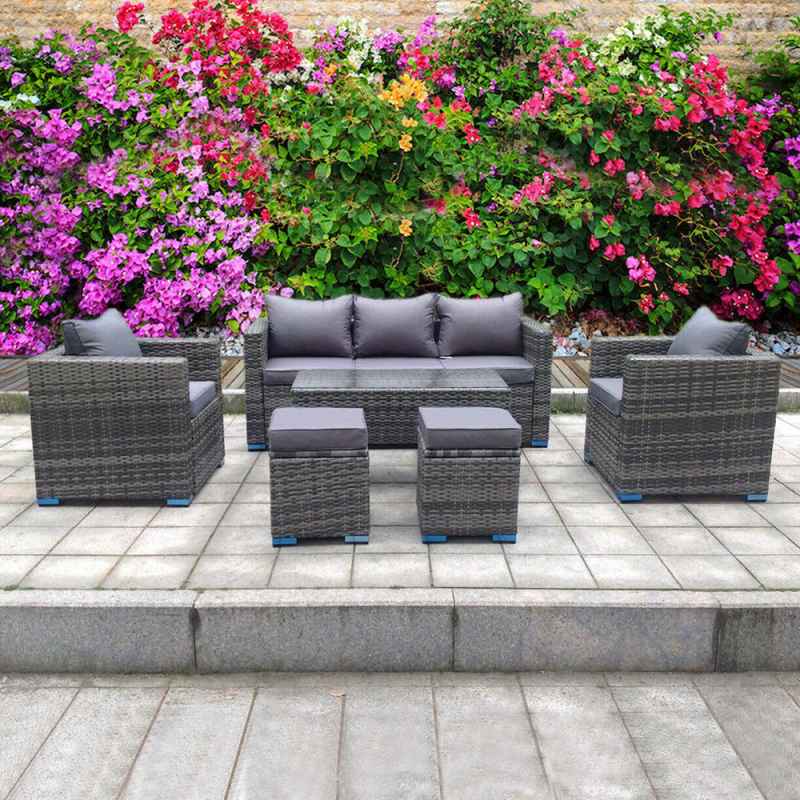 RATTAN GREY COFFEE TABLE STROAGE WICKER CONSERVATORY OUTDOOR GARDEN FURNITURE SET CORNER SOFA TABLE GREY