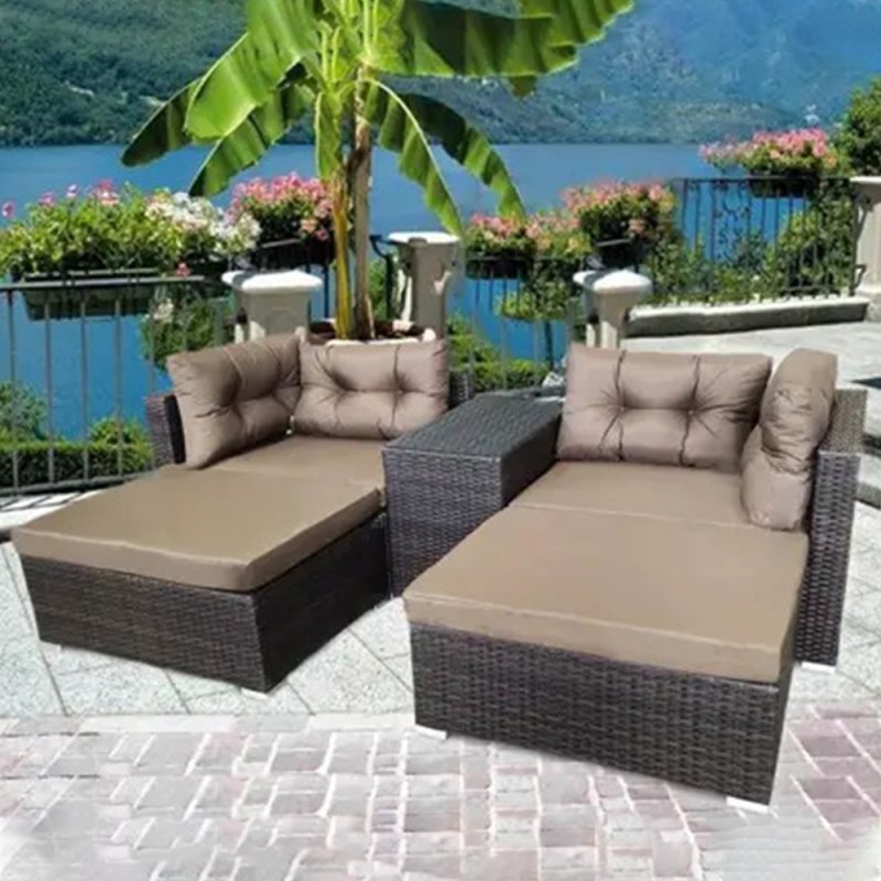 RATTAN GARDEN WICKER OUTDOOR SUN LOUNGER SOFA FURNITURE SET CUBE CORNER DINING BROWN