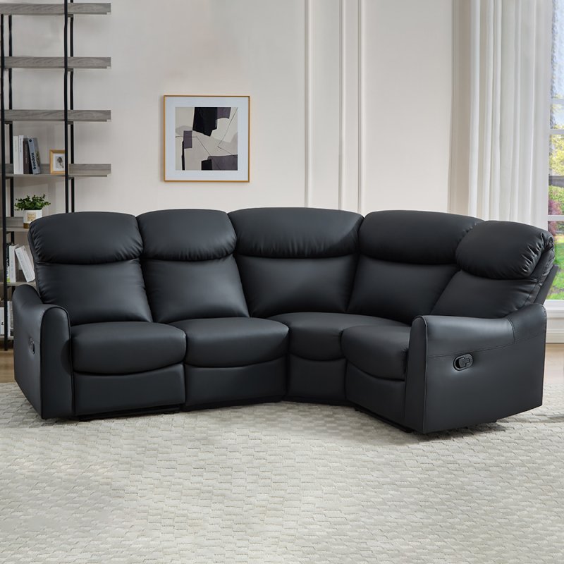 RECLINER BLACK CORNER SOFA SUITES SETTEE SEATER ARMCHAIR FAUX LEATHER