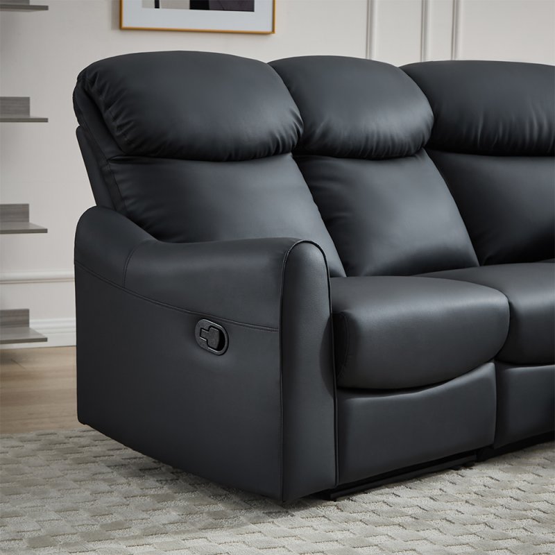 RECLINER BLACK CORNER SOFA SUITES SETTEE SEATER ARMCHAIR FAUX LEATHER