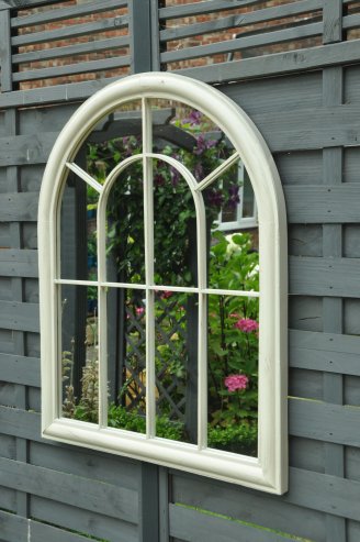 White Large Decorative Arched Door Metal Framed Garden Wall Mirror