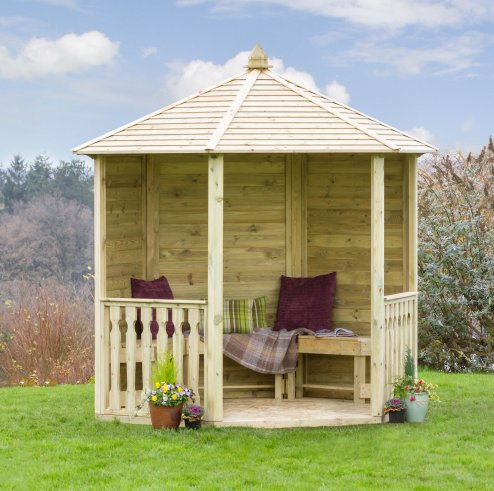 Hexagonal Garden Gazebo Shelter in Pressure Treated Solid Wood - solid sides