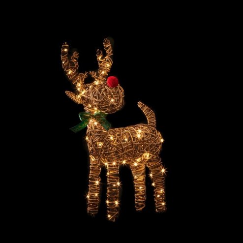 Christmas 67cm Outdoor Big Nose Wicker baby Rudolph Reindeer & bow with 80 Warm White LEDs