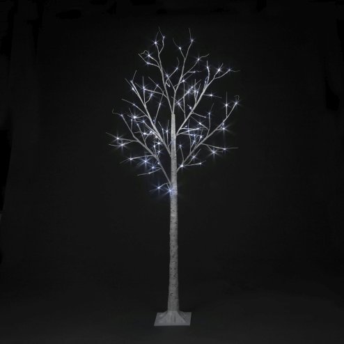 Pre-Lit Christmas White Birch Tree with 150cm/5ft height and 64 Cool Ice White Micro Led