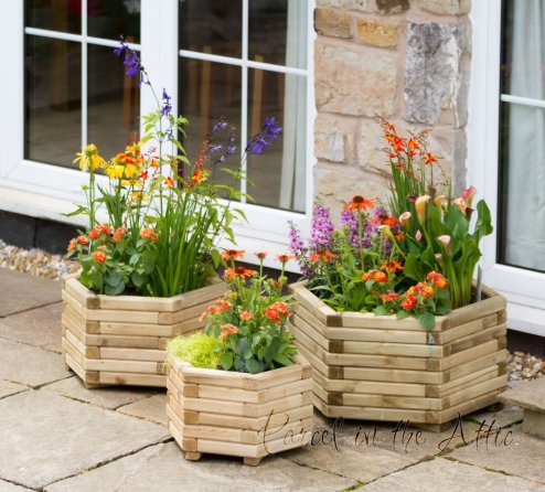 Badajoz Set of 3 Hexagonal Planters in Solid Pressure Treated Wood