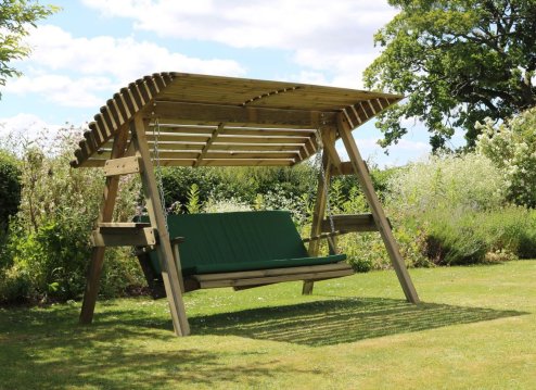 2 Seat Wooden Garden Swing with Canopy & Green Pad