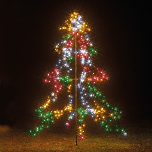 2m Easy Set Up Pre Lit Christmas Outdoor Tree 420 Multi-colour White LED