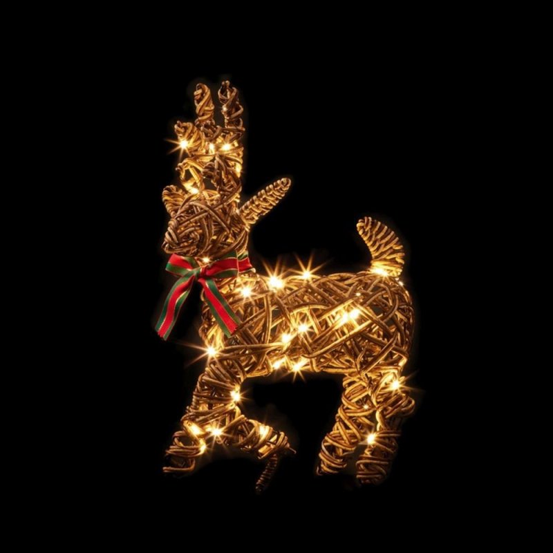 Christmas 35cm Outdoor Walking Wicker Baby Reindeer with 40 Warm White LEDs & bow