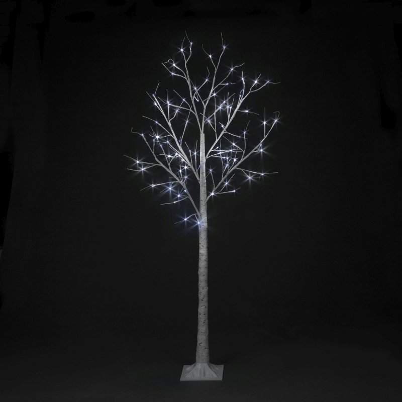 Pre-Lit Christmas White Birch Tree with 180cm/6ft height and 80 Cool Ice White Micro Led