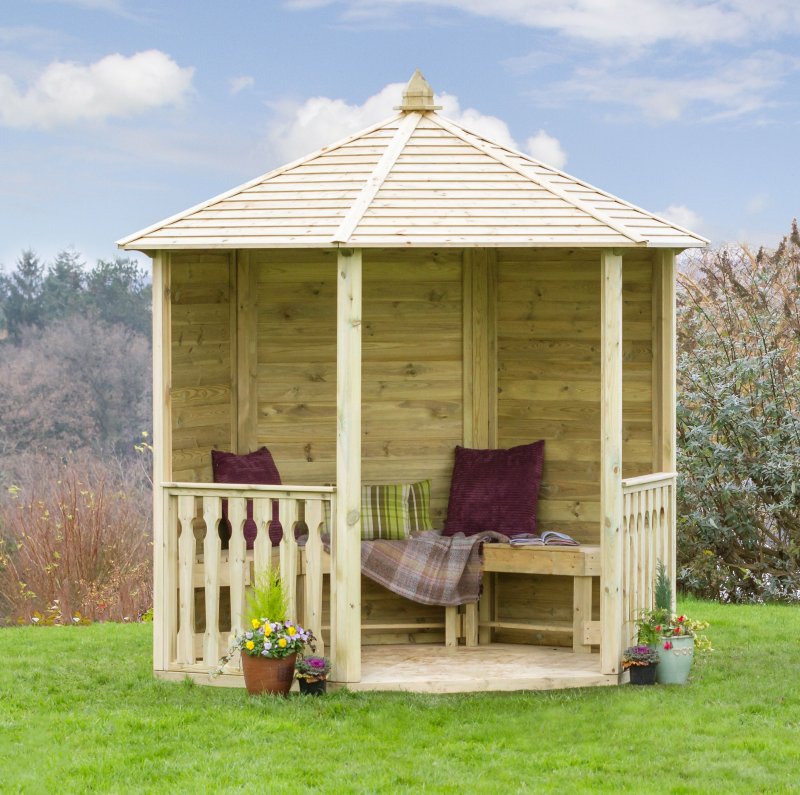 Hexagonal Garden Gazebo Shelter in Pressure Treated Solid Wood - solid sides