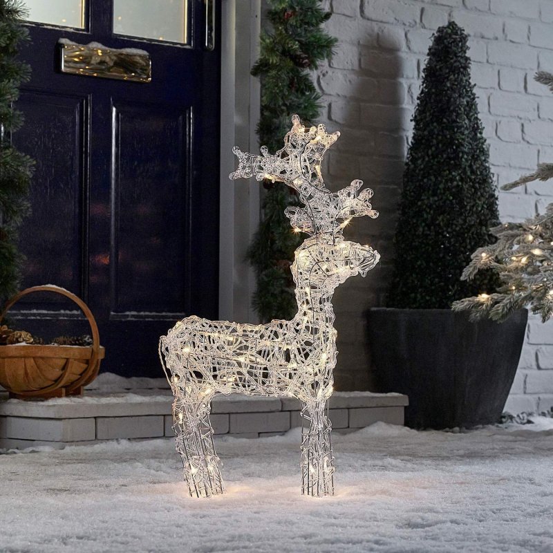 Christmas Outdoor Large 60cm/2ft Acrylic Standing Reindeer Pre-lit with Warm White LEDs Decoration