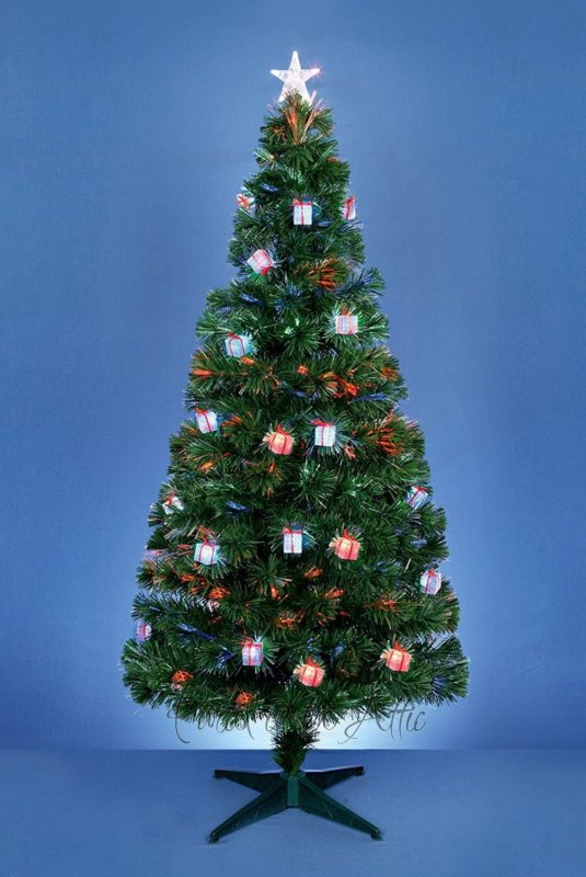 120cm/4ft Fibre Optic Artificial Christmas Tree with Colour Changing LED Parcels
