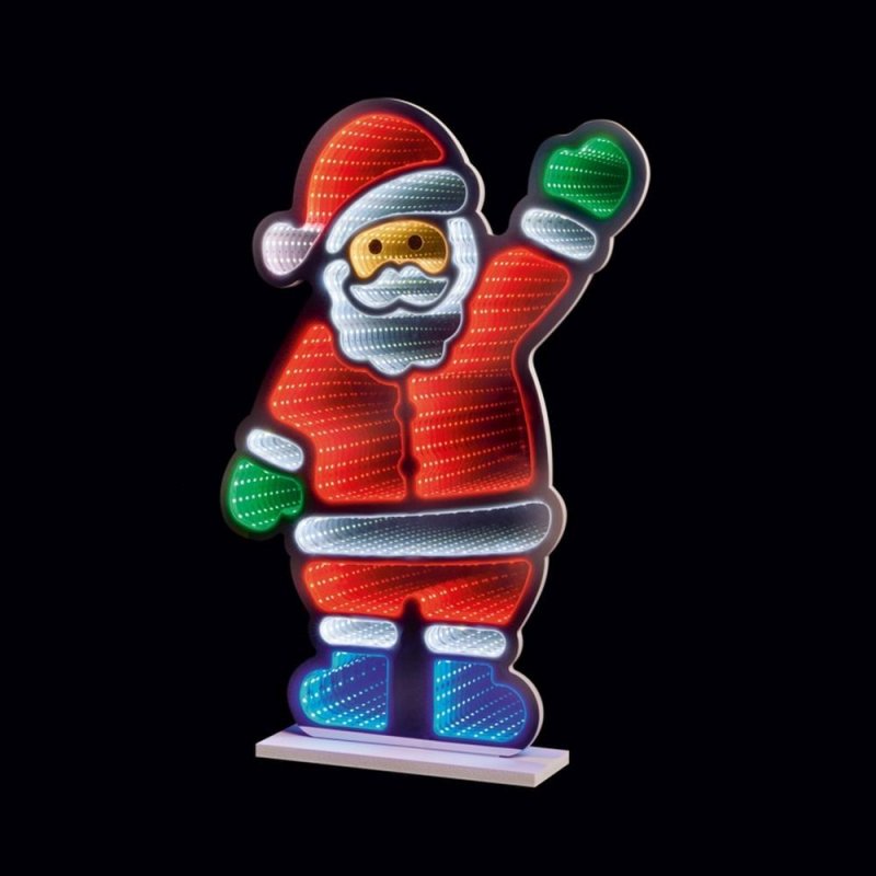Christmas Waving Santa Infinity Mirror 60cm - Multicoloured 3D Double Sided LED Light Effect