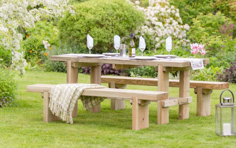 Elche Solidwood Chunky Garden Set (Table & 2 Benches)