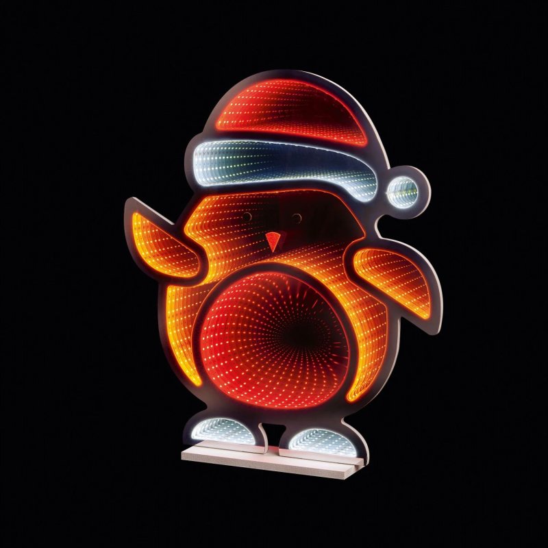 Christmas Robin Infinity Mirror 60cm - Multicoloured 3D Double Sided LED Light Effect