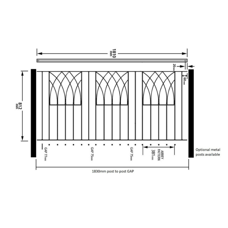 Abbey Modern Fence Metal Fencing Panel 81cm High