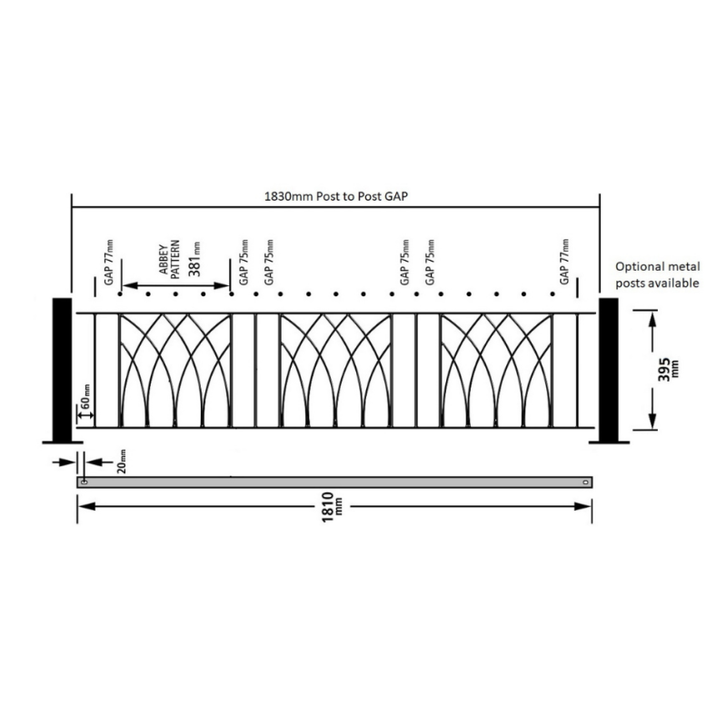 Abbey Modern Metal Garden Railing Panel 39cm High